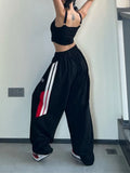 Lubintang Hip Hop Striped Black Joggers Sweatpants Women Y2K Streetwear Oversized Wide Leg Track Pants Harajuku Kpop Baggy Trousers