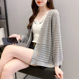 Lubintang Vacation Sunscreen Knitwear Korean Elegant Knit Hollow Out Cardigan Aesthetics Long Sleeve Tops Casual Loose Chic Sweater