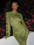 Lubintang Knit Sexy Backless See Through Women Long Dress Green Long Sleeve Evening Maxi Dress Female Elegant Party Beachwear 2023