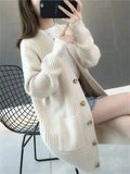 Lubintang Mid-length Knitted Cardigans Casual Long Sleeve Tops Korean Fashion Knitwears Gilet New Women Elegant Spring Sweaters