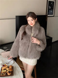 Lubintang Winter Faux Fox Fur Coats Thicken Warm Luxury Chaquetas Fashion Loose Soft Furry Jacket Vintage Elegant Short Pele Casaco