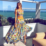 Lubintang Women Boho Skirt Suits 2023 Summer Printed Sleeveless Backless Crop Camis And Beach Holiday A-Line Skirt Women 2 Pieces Set