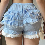 Lubintang y2k Cute Bow Lace Thrim Shorts Harajuku Women Chic Pants Streetwear Basic Casual Summer Ruffles Shorts Korean Aesthetic