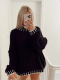 Lubintang Solid Patchwork Knit Sweater Women Fashion Loose Long Sleeves Pullover 2023 Autumn Office Ladies Commute Streetwear