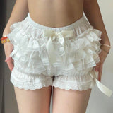 Lubintang y2k Cute Bow Lace Thrim Shorts Harajuku Women Chic Pants Streetwear Basic Casual Summer Ruffles Shorts Korean Aesthetic