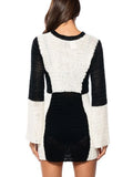 Lubintang Patchwork Sexy Hollow Out Women Dress White Long Sleeve Round Neck Knit Dress Female Autumn Loose Elegant Beachwear 2023