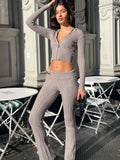 Lubintang Knitted Long Sleeve Zipper Hooded Women Two Piece Sets Thicken Sweater Skinny Long Pant Suit Solid Casual Sweatshirt Set