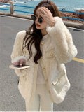 Lubintang Women Faux Lamb Woolen Patchwork Fur Jacket Winter Warm Sweet Furry Fluffy Coat