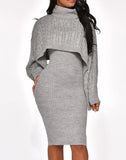 Lubintang Women's Sweater Dress Set Autumn Winter New 2023 Solid Turtleneck Ribbed Sweater & Knitted Strap Dress Sets Matching Outfit