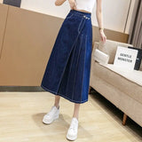 Lubintang Women's Long Denim Pleated Skirt, Spring, Summer