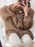 Lubintang Loose V-neck Knitted Cardigan Korean Long Sleeve Tops Single Breasted Casual Knitwears Gilet Fall Winter Women Sweater