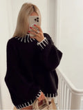 Lubintang Solid Patchwork Knit Sweater Women Fashion Loose Long Sleeves Pullover 2023 Autumn Office Ladies Commute Streetwear