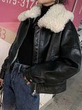 Lubintang Women Winter Leather Fur Jacket  Female Short PU Leather Fleece Coats