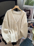 Lubintang V-neck Korean Knitted Cardigan Elegant New Coat Long Sleeve Sweet Knitwear Top Casual Women Spring Solid Sweater Jacket