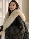 Lubintang Fox Fur Collar Cotton Padded Parkas Diamond Plaid Thicken Jackets Winter Loose Women Coats Korean Fashion Warm Chaquetas