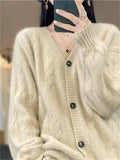 Lubintang V-neck Knitted Cardigan Casual Long Sleeve Tops Women's Elegant Knitwears Gilet Fall Winter New Single Breasted Sweater