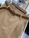 Lubintang Khaki Workwear Shorts Women's Summer Outerwear New Loose High Waist A- Line Cropped Wide Leg Shorts Female