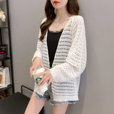 Lubintang Vacation Sunscreen Knitwear Korean Elegant Knit Hollow Out Cardigan Aesthetics Long Sleeve Tops Casual Loose Chic Sweater