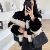 Lubintang Women's Black and White Matching Faux Fur Jacket, Winter Coat, 2023