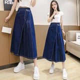 Lubintang Women's Long Denim Pleated Skirt, Spring, Summer