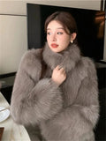 Lubintang Winter Faux Fox Fur Coats Thicken Warm Luxury Chaquetas Fashion Loose Soft Furry Jacket Vintage Elegant Short Pele Casaco