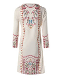 Lubintang Summer Dress Women's Elegant Fashion Retro Tribal Print Button Detail Long Sleeve Casual Dress Vestidos