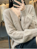 Lubintang V-neck Knitted Cardigan Casual Long Sleeve Tops Women's Elegant Knitwears Gilet Fall Winter New Single Breasted Sweater