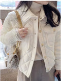 Lubintang Women Parkas Cotton Padded Sweet Diamond Check Jacket