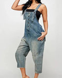 Lubintang Denim Jumpsuit Women's Overall Fashion Split Loose Wide Leg Pocket Button Slim Blue Suspenders Vintage Women's jumpsuit