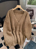 Lubintang V-neck Korean Knitted Cardigan Elegant New Coat Long Sleeve Sweet Knitwear Top Casual Women Spring Solid Sweater Jacket