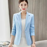 Lubintang Spring Summer New Fashion Thin Blazer Women Solid Korean Style CasualAll-Match Long Sleeve Red Jacket Women