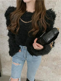 Lubintang Women Causal Short Loose Furry Sweater Knitting Fluffy Pullover