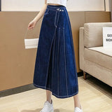 Lubintang Women's Long Denim Pleated Skirt, Spring, Summer