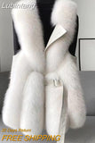 Lubintang Faux Fur Jacket Solid V-neck Advanced Sense Fox Fur Coat Autumn/Winter New 2023 Thick Warm Fur Vest Women's Winter Coats