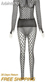 lubintang Fashion Sexy Mesh See Through Skinny Stretch Streetwear Sports Fitness Activewear Slim T-Shirt and Trousers Suit Y2K 914