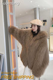 Lubintang Hooded High Quality Faux Fur Jackets Winter Warm Imitate Fox Furs Coats Women Furry Jaqueta Korean Luxury Overcoat New