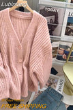 Lubintang V-neck Korean Knitted Cardigan Elegant New Coat Long Sleeve Sweet Knitwear Top Casual Women Spring Solid Sweater Jacket