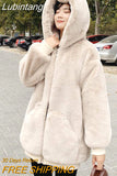 Lubintang Warm Loose Faux Furs Jackets Hooded Korean Winter Coats Imitate Rabbit Fur 2023 Overcoat Women Casual Furry Jaqueta New