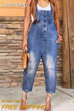 Lubintang Denim Jumpsuit Women's Overall Fashion Split Loose Wide Leg Pocket Button Slim Blue Suspenders Vintage Women's jumpsuit