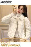 Lubintang Women Parkas Cotton Padded Sweet Diamond Check Jacket