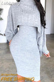 Lubintang Women's Sweater Dress Set Autumn Winter New 2023 Solid Turtleneck Ribbed Sweater & Knitted Strap Dress Sets Matching Outfit