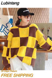 Lubintang Women Causal Loose Check Sweater Knitting Pullover