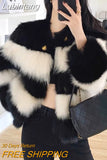 Lubintang Women's Black and White Matching Faux Fur Jacket, Winter Coat, 2023