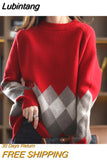 Lubintang Wool Sweater Round Neck Pullover Sweater Soft And Elegant Cashmere Sweater Basic Paragraph Large Size Knitwear Ladies