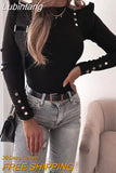 Lubintang and Winter 2023 New Women's Sweater Slim Neck Button Decoration Long Sleeve Knitted Shirt Street Dress